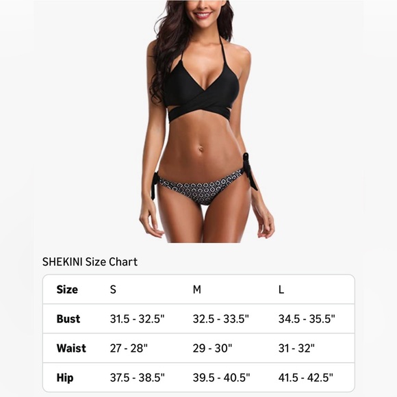 Shekini Women’s Criss Cross Black Halter Bandage Bikini Geometric Bottoms Small - Picture 15 of 16